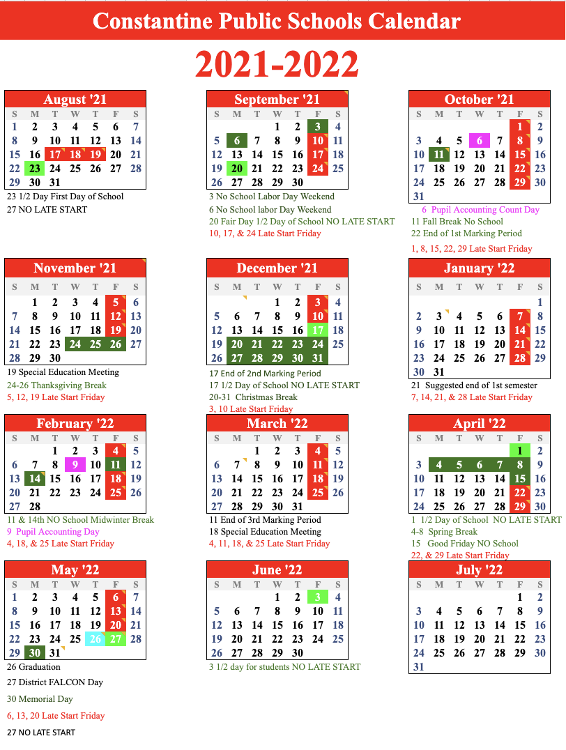 2021/2022 School Calendar